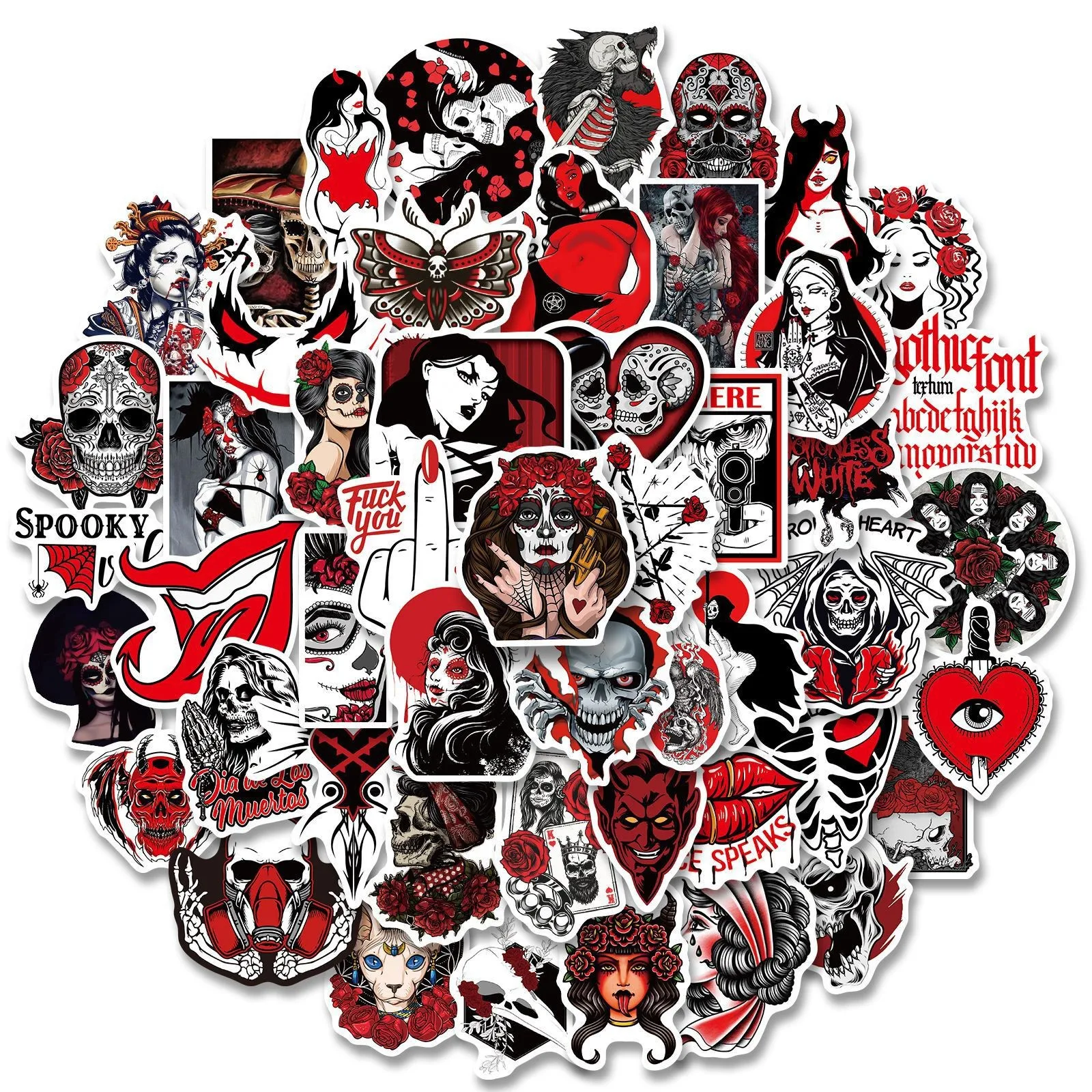 50Pcs Horror Skull Gothic Stickers Aesthetic Decals Phone Laptop 2025 Helmet Guitar Motorcycle Graffiti Cool new Sticker Toys Decor
