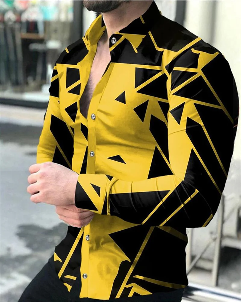 Summer Autumn Vintage Men's Tops 2023 Casual 2025 Floral Geometric Totem Printing Long Sleeve Tops new Men's Clothing Party Outdoor Shirt