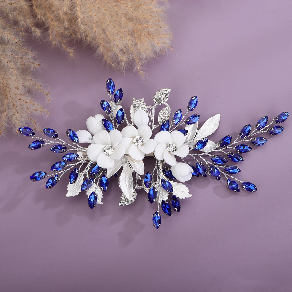 Bridal Hair Clip Rhinestone Flower Red Blue Wedding Head Accessories Jewelry Trendy Green 2025 Pink Headpice for Women new Sier Tiaras