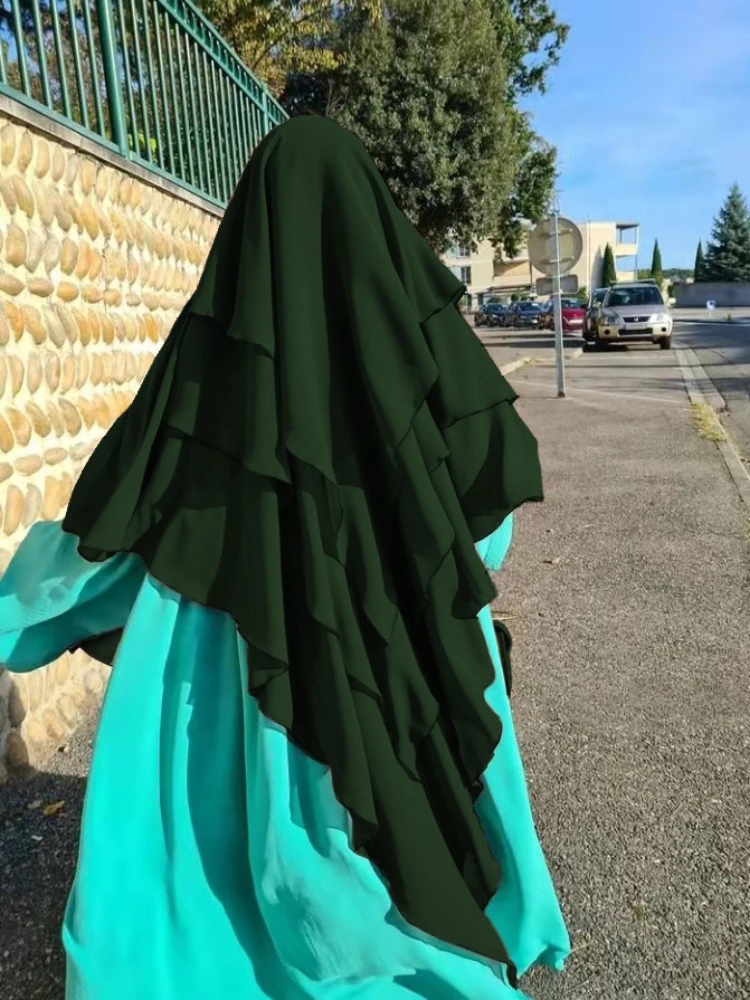 Long new Khimar Ramdan Eid Muslim Long Hijab Headcarf Women 3 Layers 2025 Jubha Islamic Clothing Hijabs Musulman Prayer Garment