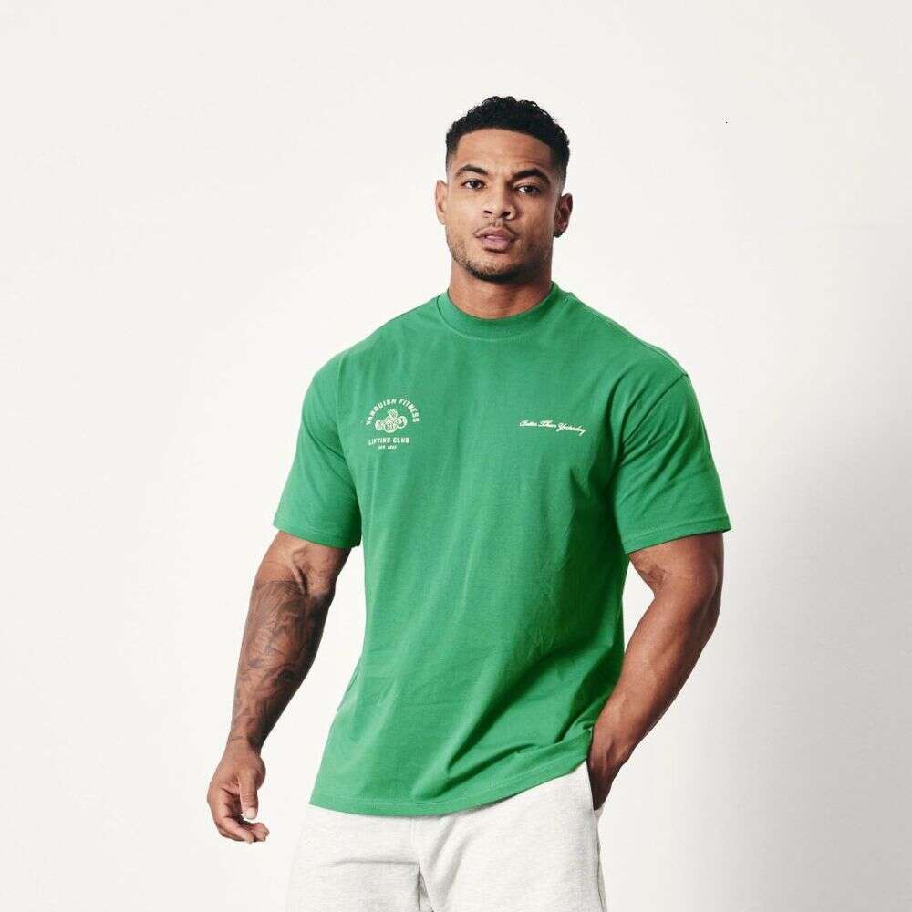 New style Summer Gym exercise running T shirt loose 0-neck Fashion Men Clothing Tops Men's cotton movement Short Sleeve M525 26 8072