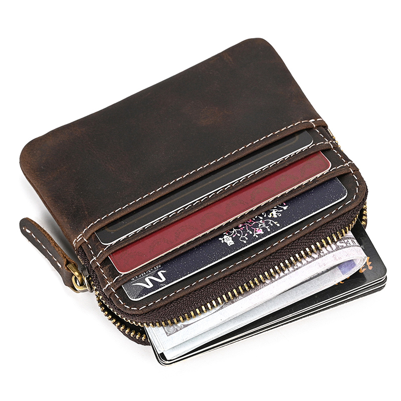 Luufan Crazy Horse Leather Men Zipper Coin Purse Card Holder Short Wallet Women Man Mini Clutch Wallets Money Cash Short Purse