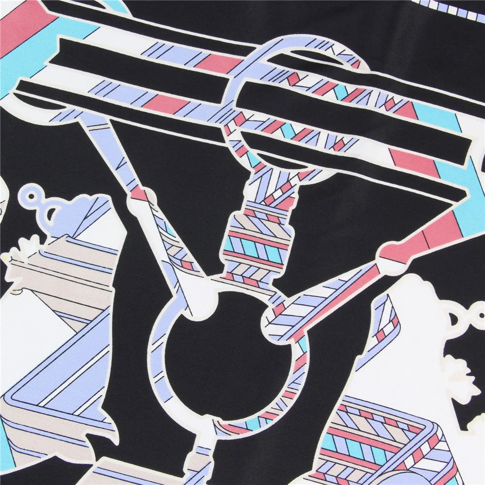 Manual Hand Rolled Twill Silk Scarf Women Horse Print Square Scarves Wraps Echarpes Curled Foulards Femme Bandana Hijabs 90CM
