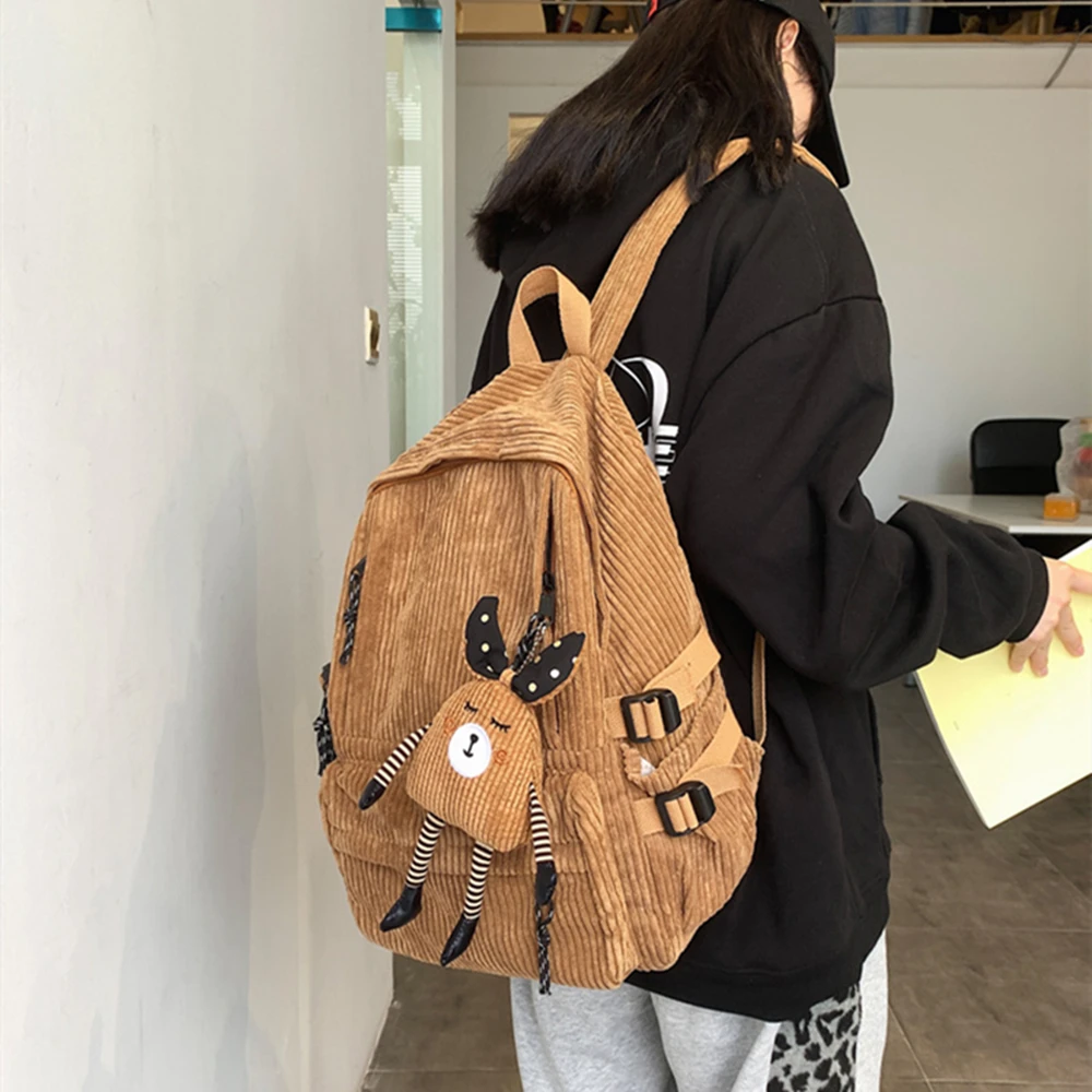 Vintage Girl College School Bag Casual New Simple Women Backpack Pure 2025 Book Packbags new for Teenage Veet Corduroy Rucksack Khaki