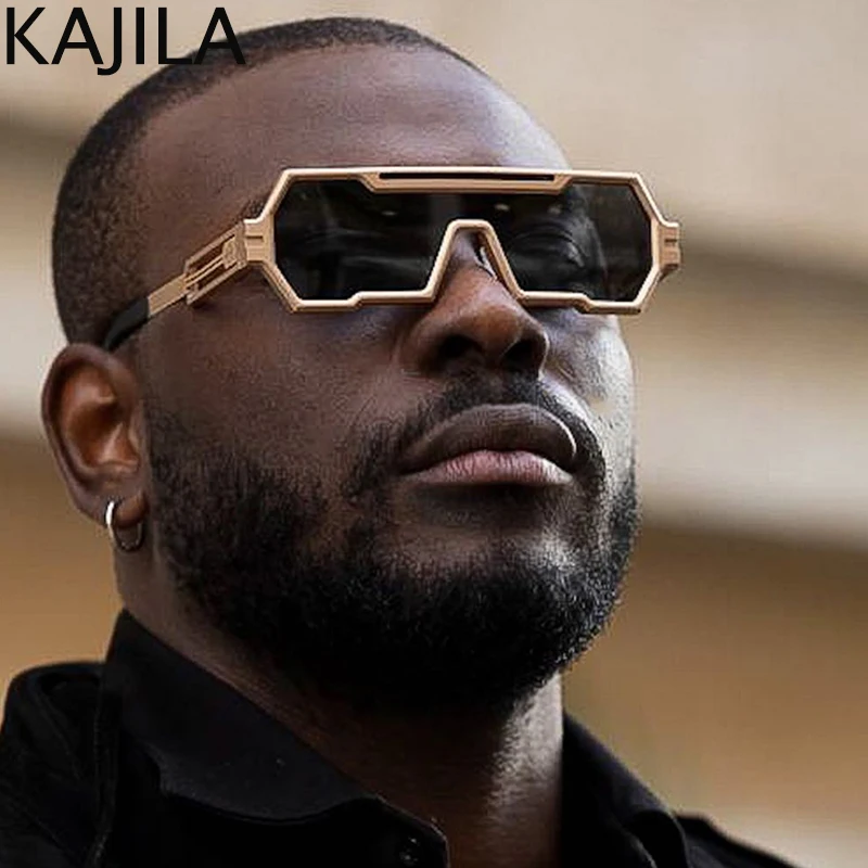 Steampunk One-Piece Sunglasses Men Oversized Punk Sun Glasses for Male 2023 Luxury Brand Vintage Square Eyewear Big Frame Shade