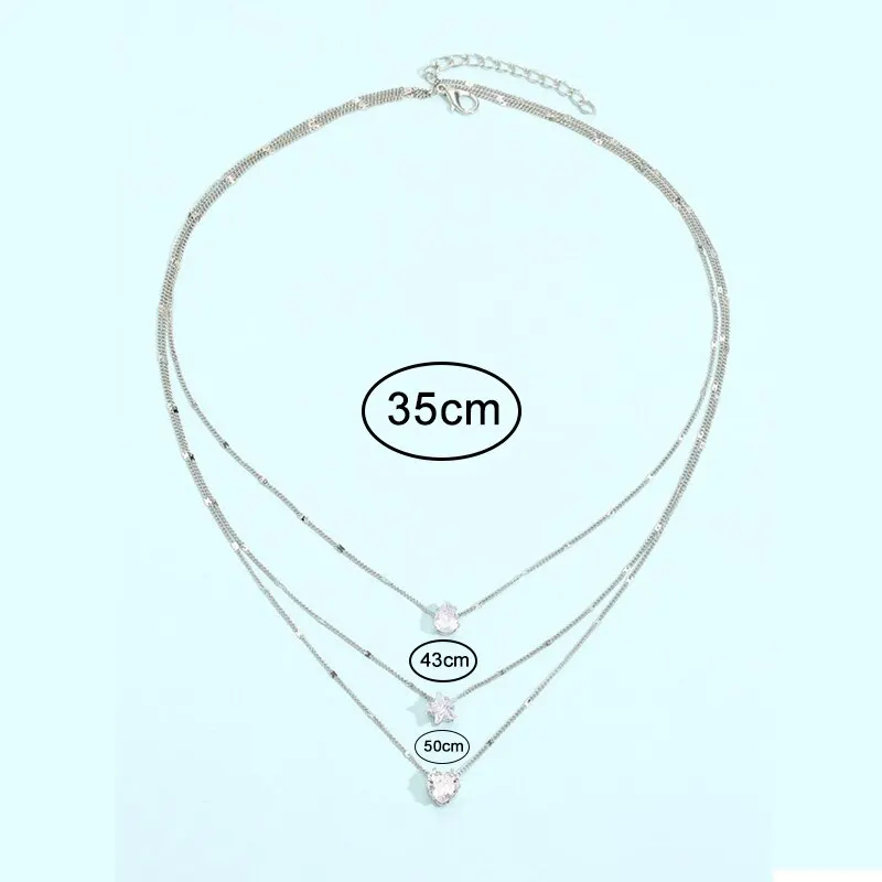 2025 3 Pcs new Gold-Color Simple Multilayered Pendant Necklace For Girls Women Star Heart Shaped Pendant Necklace Jewelry For Birthday Gi