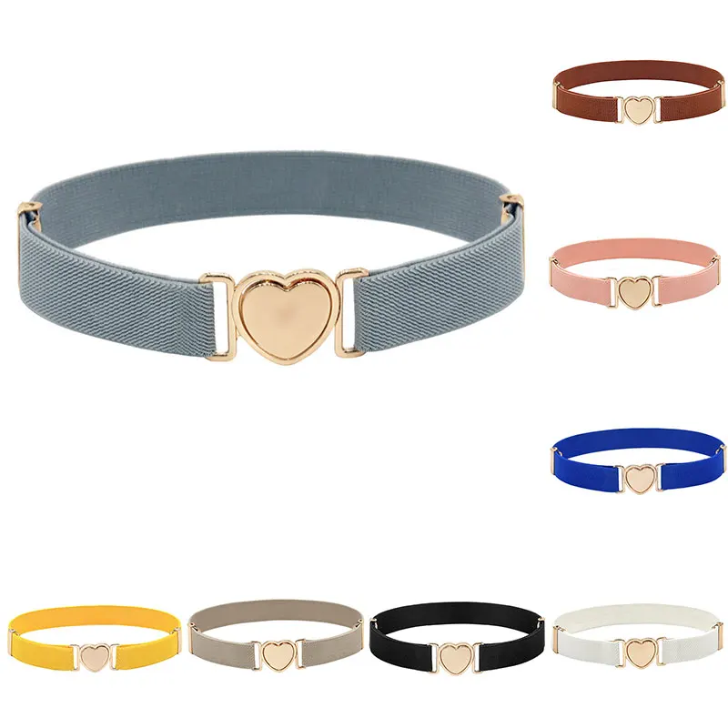 1PCS Adjustable Stretch Waistbands Boys Girls Belt Love Heart 2025 Shape Buckle Solid Color Wide new Leisure Elastic Waist Belt