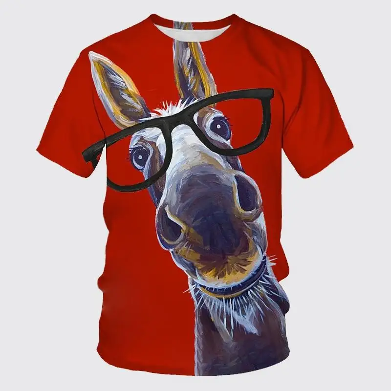 Summer New Hip -Hop Funny Men's T -shirt, Cute Iittle Donkey 3D Printing Animal Round Collar Tees Short -Sleeved Cool Dry Tops.