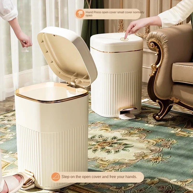 8/10/15L Light Luxury Trash Can with Lid Pedal Type Recycling Garbage basket For Large Capacity Kitchen Bathroom Trash Bin
