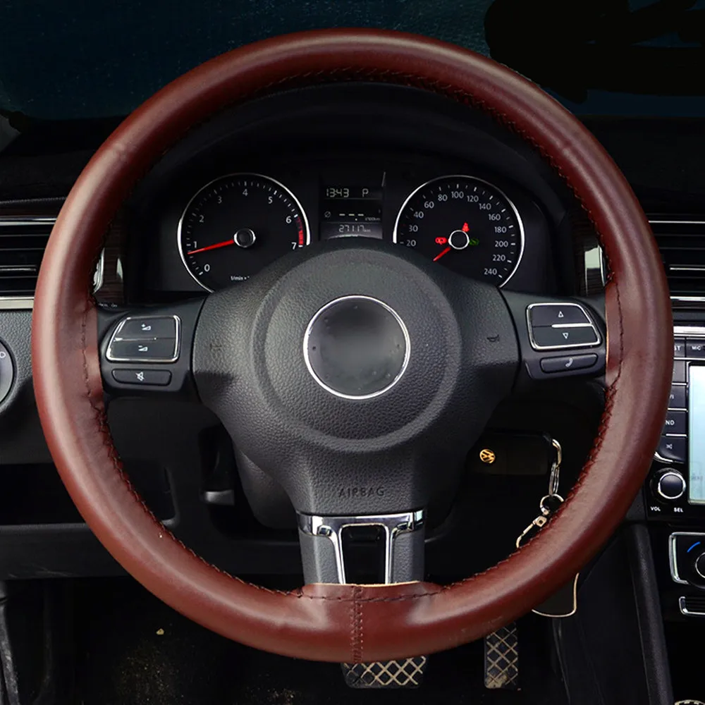 Quality Leather Steering Wheel Cover Breathable Comfortable DIY Hand Sewing Auto 2025 Steering-Wheel Braid Case new Fit Car SUV