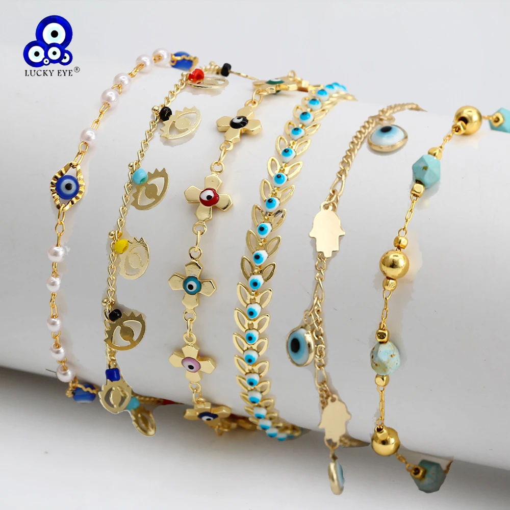 Lucky Eye Cross Heart Fatima Hand 2025 Charm Bracelet Adjustable Drip Oil Turkish Evil Eye new Bracelet for Women Girls Jewelry
