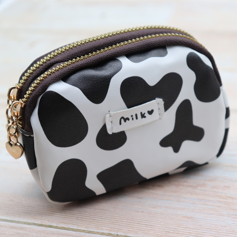 Women's Cute Wallet Cow Print PU Leather Business Card Holder Female Girl's Coin Purse Pouch Women Zipper Cartoon Wallet