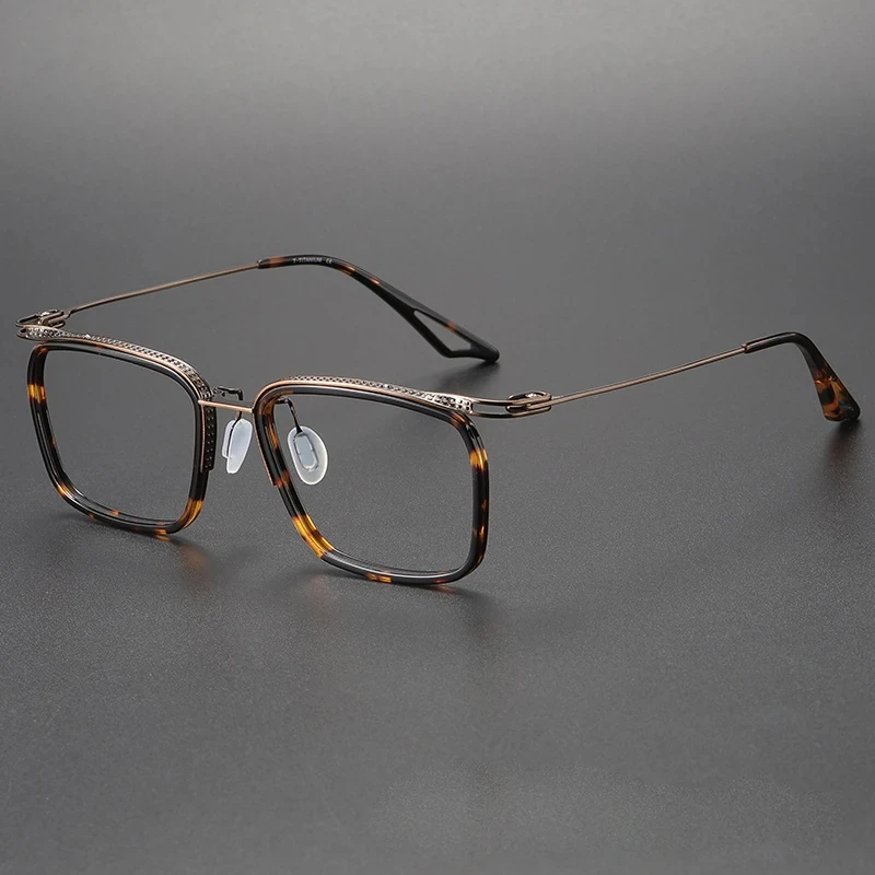 Japanese Handmade Titanium Half Square Glasses Frame For Men Big Size Optical Myopia Eyeglasses Vintage Designer Eyewear New