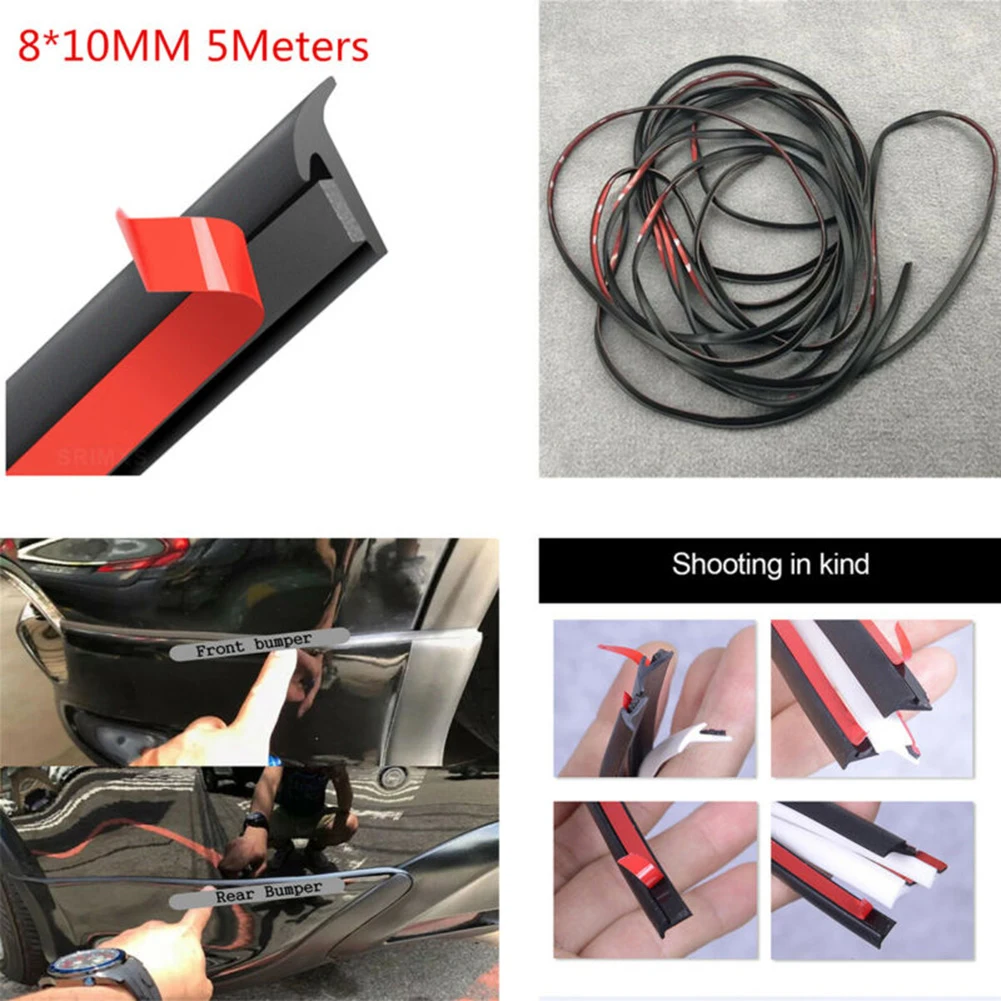 2/5/10M Car Door Sealing Strip Inclined T-Shaped Weatherproof Edge Trim Rubber Universal 5X7MM/8MMX10MM Adhesive Tape Accessory