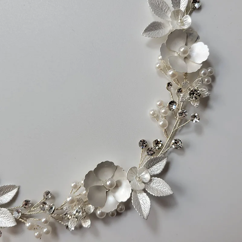 SLBRIDAL Handmade Rhinestones Crystal Pearls Floral Leaf Bridal Wedding Tiara 2025 new Headband Headpieces Women Jeweley Hair accessories