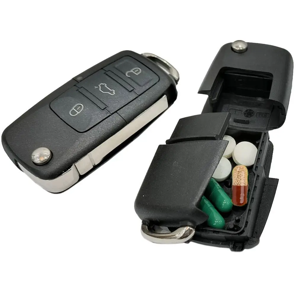 3 Buttons Car Remote key Stash box Metal Keychain Money Pill Secret mezzanine Key Shell Safety Christmas gift