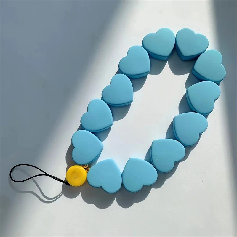 Resin Love Heart Beaded Mobile Phone Anti-lost Lanyard Women's Cellphone Chain Charm Telephone Phone Wrist Strap Pendant Decora
