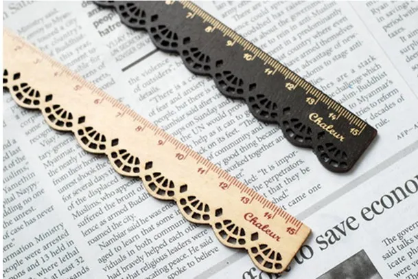 2pcs/lot 15cm hollow new lace design wooden straight ruler tool 2025 measuring ruler office accessories student's gift writing materials