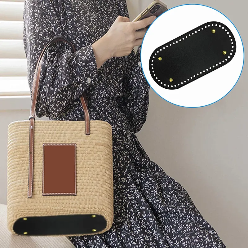 New new 22*10cm Long Bottom for Knitted Bag PU 2025 leather Bag Base Handmade Bottom With Holes DIY Crochet Bag Bottom accessories 2023