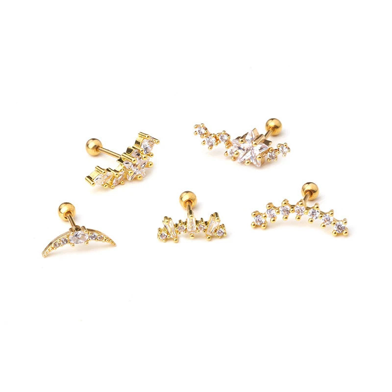 Rose Curved Cz Cartilage Stud Helix Rook Conch Screw Back Earring 10g Stainless Steel Ear Piercing Jewelry 240511