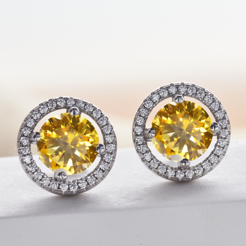 Fashion Sterg Sier Gold Plated Passed Test 1ct Yellow Moissanite Heart Earrings Studs for Men Women