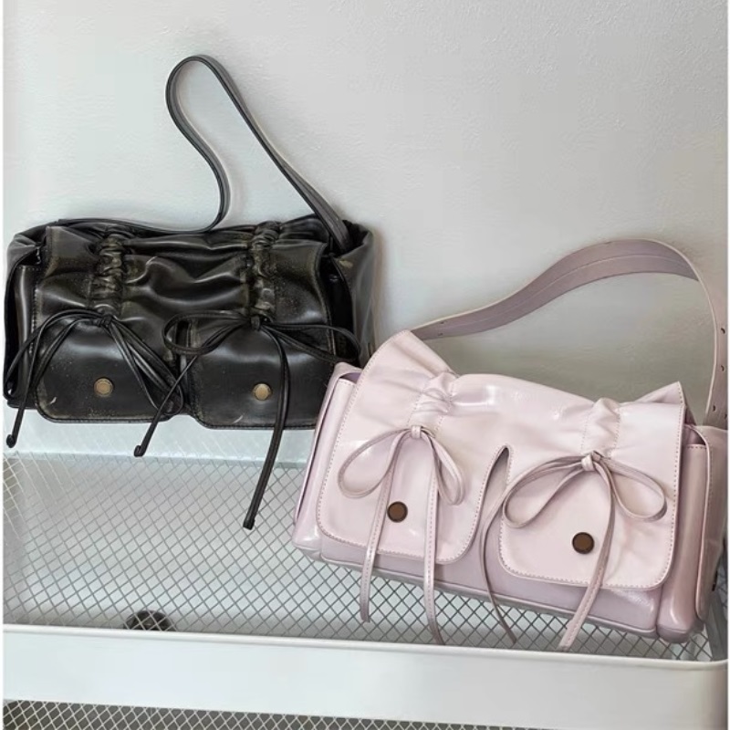 Designer bag niche wasteland style dark and versatile pleated drawstring handbag Y2K carrying women's bag large capacity retro bag
