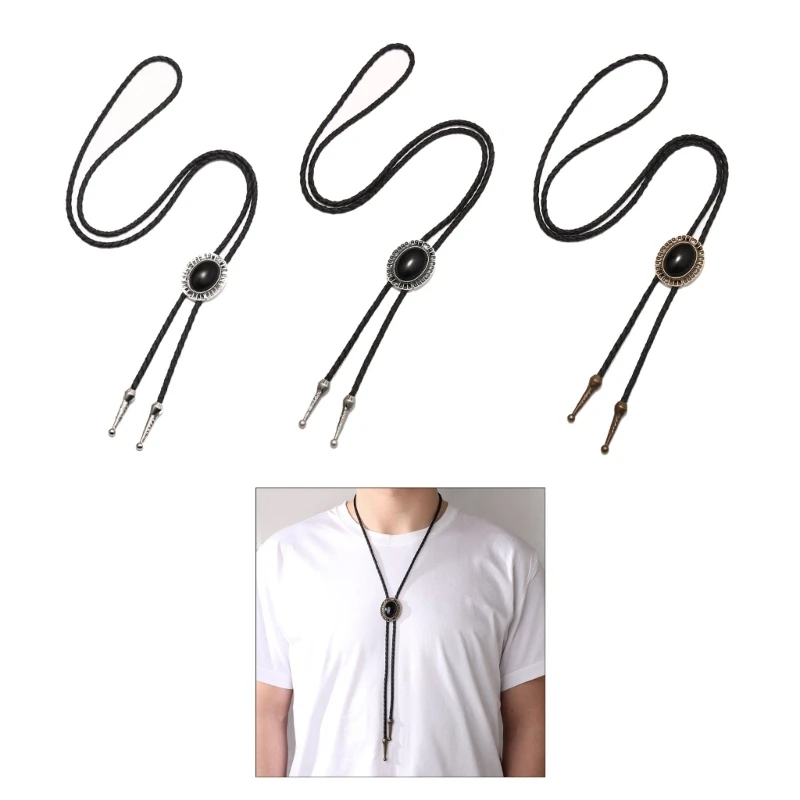 Adjustable Bolo Tie Popular Western Cowboy Teens Men Women Necklaces Dance Necktie Vintage Shirts Obsidian Pendant Wholesale