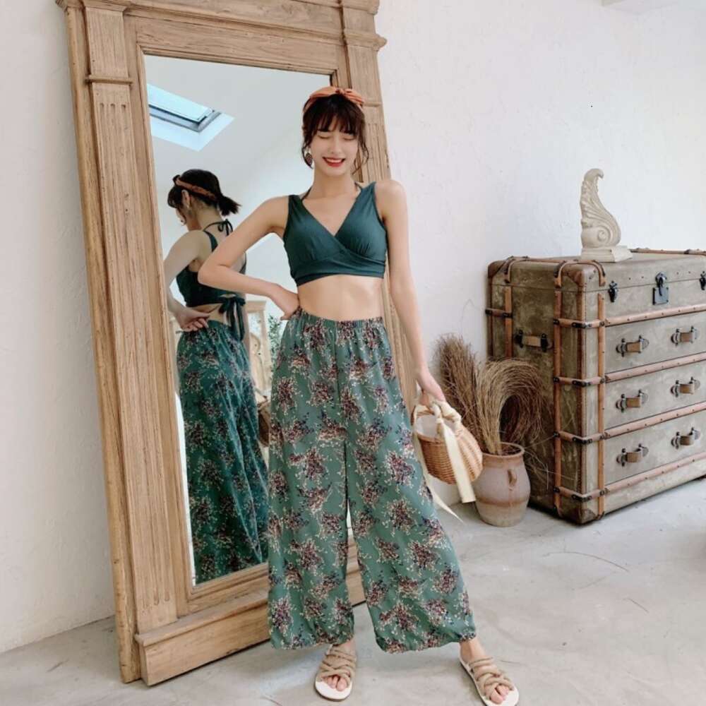 Ddmytiger Ddmytiger Thailand Beach Vacation Three Piece Women S Fashion Sexy Wide Legged Pants Leisure Conservative Gathering Hot Spring Swimming Suit
