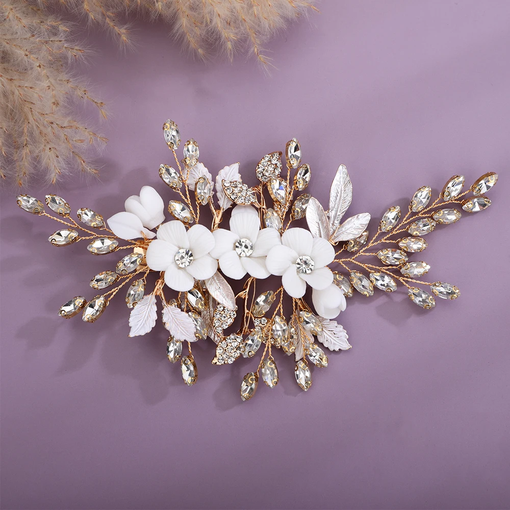 Bridal Hair Clip Rhinestone Flower Red Blue Wedding Head Accessories Jewelry Trendy Green 2025 Pink Headpice for Women new Sier Tiaras