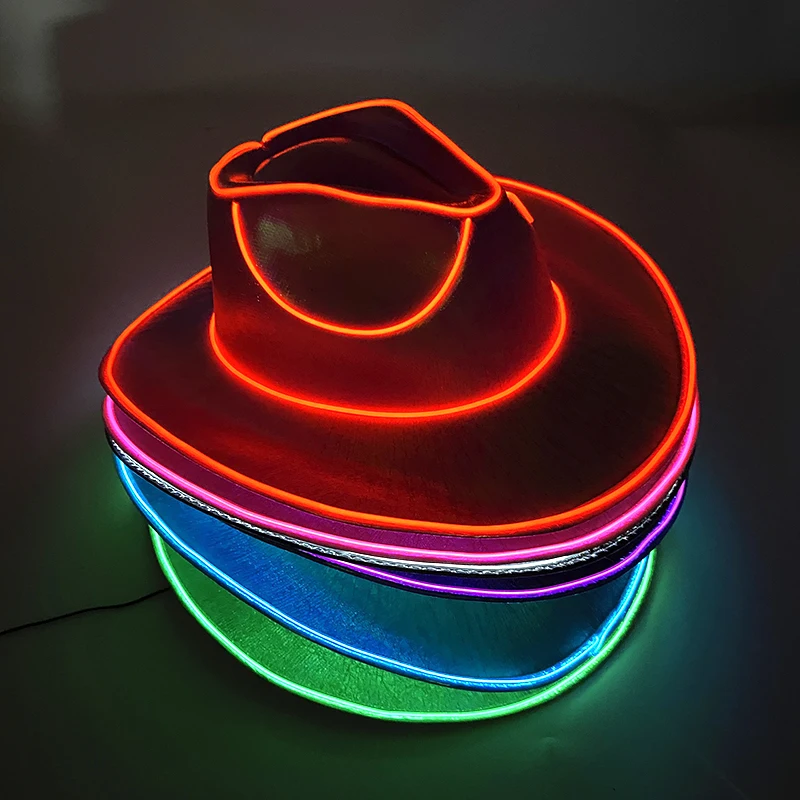 Western LED Cowboy Hat Cowgirl Hat Retro LED Light Brim Jazz Top Hat Glowing Bride Hat Cosplay Costume Cowboy Suit For Women Men