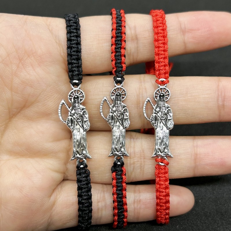Mexican Red new Black Rope Braided Santa Muerte Bracelets 2025 for Men Women Gifts
