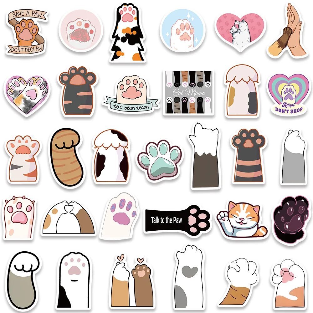 61PCS Kawaii Pink Cat Paw Cute Kitty Girl Stickers Aesthetic Decal for Diary Suitcase Scrapbook Phone Waterproof Bottle Decor