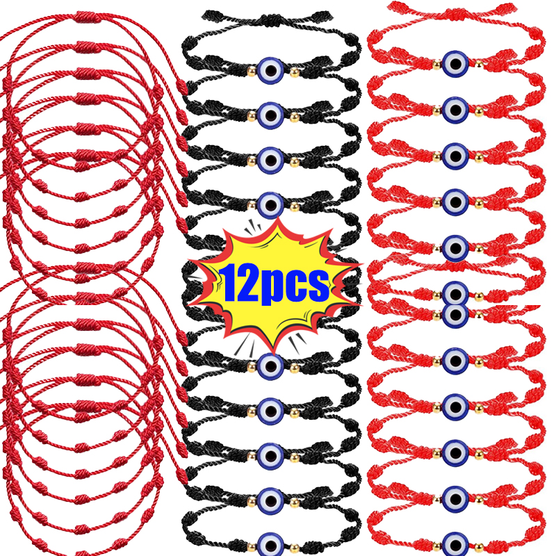 12pcs Blue Evil Eye Red Bracelet Women Men 7 Knot Lucky Handmade Braided String Adjustable Friendship Couple Bracelet Jewelry