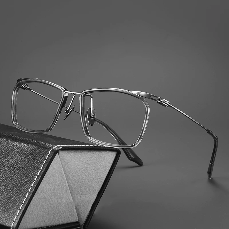 Japanese Handmade Titanium Half Square Glasses Frame For Men Big Size Optical Myopia Eyeglasses Vintage Designer Eyewear New