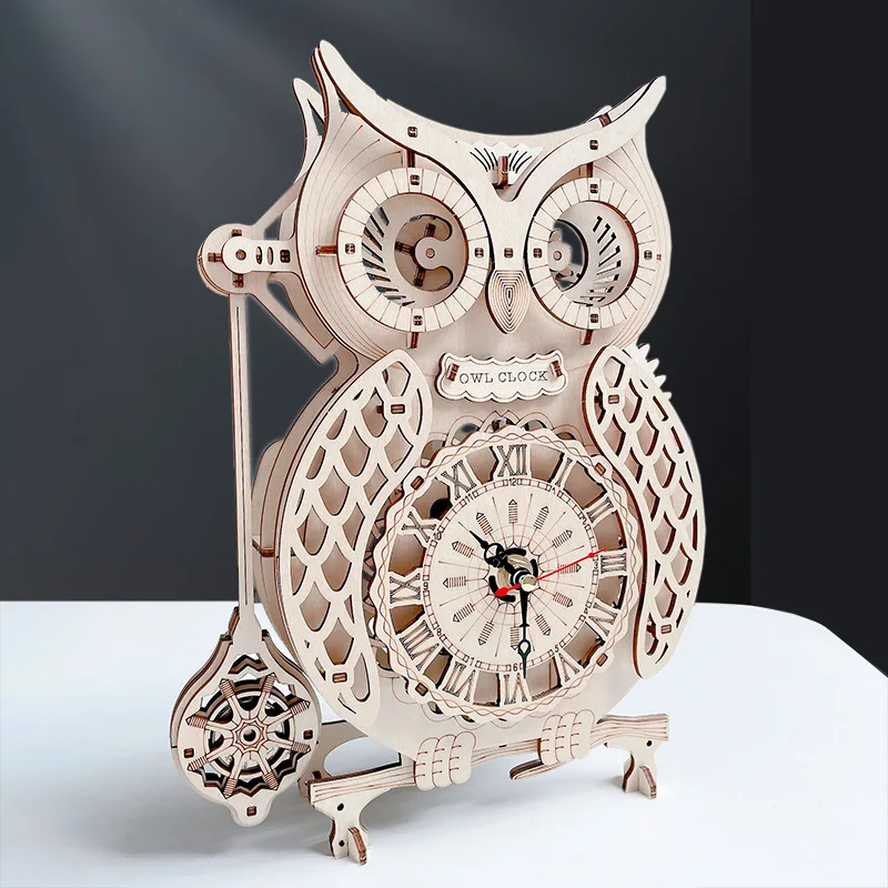 3D DIY Wood Puzzle Jigsaw Vintage Pendulum Owl Clock Ferris Wheel Model Set Creative Assembled Puzzle Toys Gifts For Adults Gift