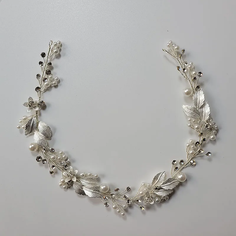 SLBRIDAL Handmade Rhinestones Crystal Pearls Floral Leaf Bridal Wedding Tiara 2025 new Headband Headpieces Women Jeweley Hair accessories