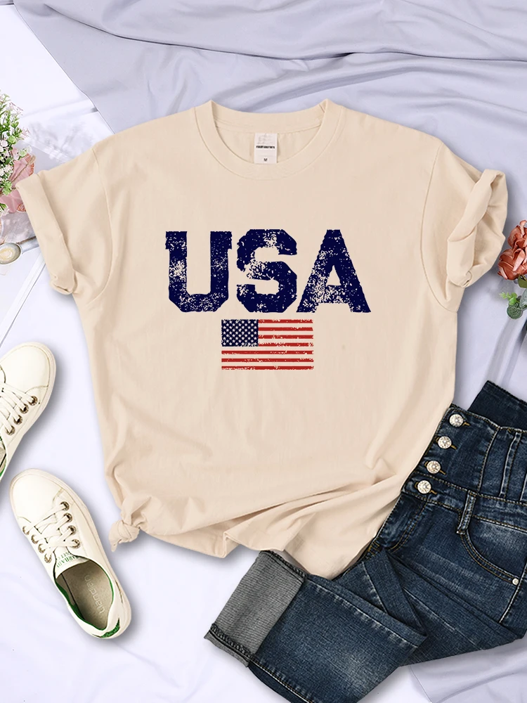 USA Letters American Flag Stars and Stripes Printed Women 2025 T-Shirts Street new Hip Hop Tee Clothing Summer Breathable Tshirt Female