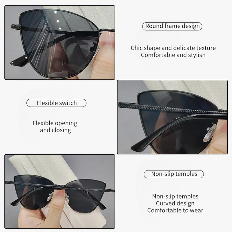 2024 Retro Travel Uv400 Popular Eyewear Trending Metal Small Vintage Sunglasses Black Cat Eye Sunglasses Ladies Driving Shades