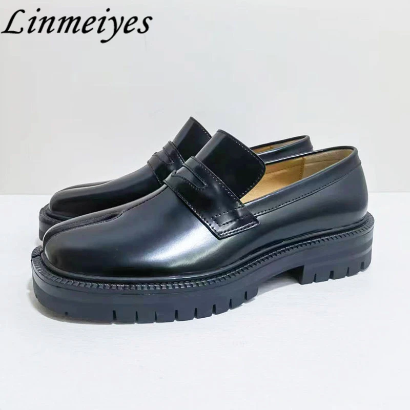 New Split Toe Shoes new Women Genuine Leather British Style Shoes Female Lace Up Casual 2025 Flat Derby Shoes Woman Zapatos De Mujer