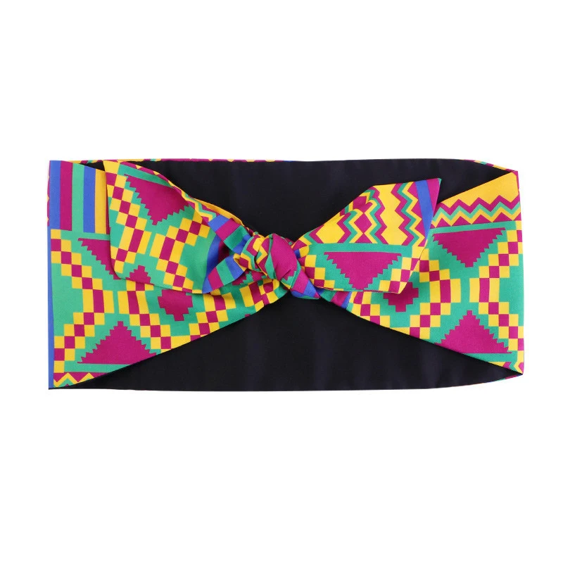 new Women Elastic Hair 2025 Band Satin Lined Bows Turban Headwrap Knotted Style Hairbands African Pattern Print Headband Hair Accessories