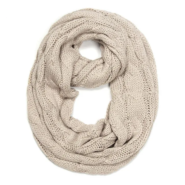 Chunky Cable Knitted Loop Scarf Women Winter Solid Color Neck Warmer Infinity Scarves Snood Hot Sales
