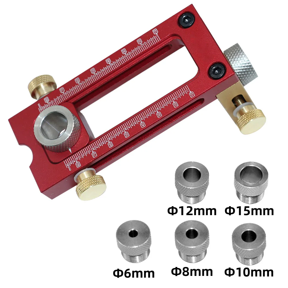 2 In new 1 Drill Guide Doweling Jig Bed Cabinet Screw Punch Locator Woodworking Hole Drill Bit Set 2025 5-Hole 6/8/10/12/15mm Pin Fixture