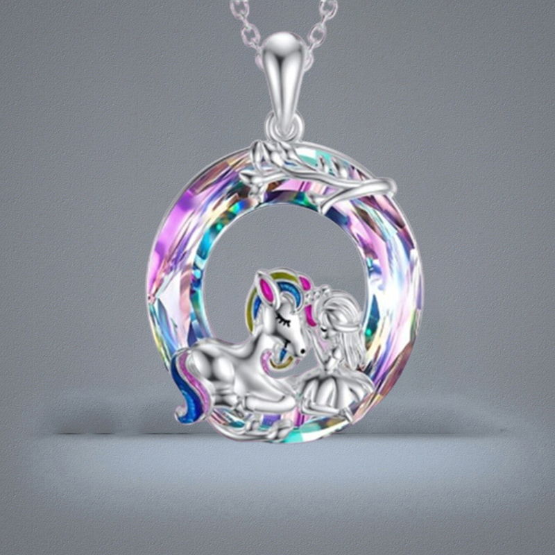New Colorful Unicorn Crystal Tree of Life Unicorn Pendant Necklace Fashion Fivepointed Star Accessories A Variety of Couple Colla