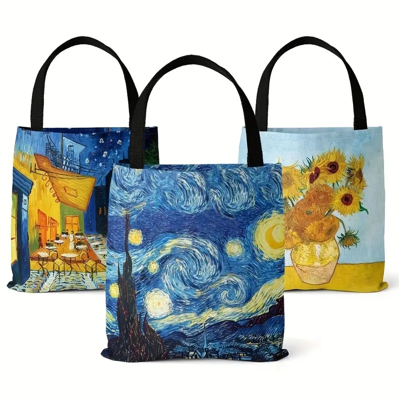 Canvas Bag Van Gogh Series Canvas Bag Oil Painting Starry Night Sunflower Apricot Flower Coffee Holder Handbag