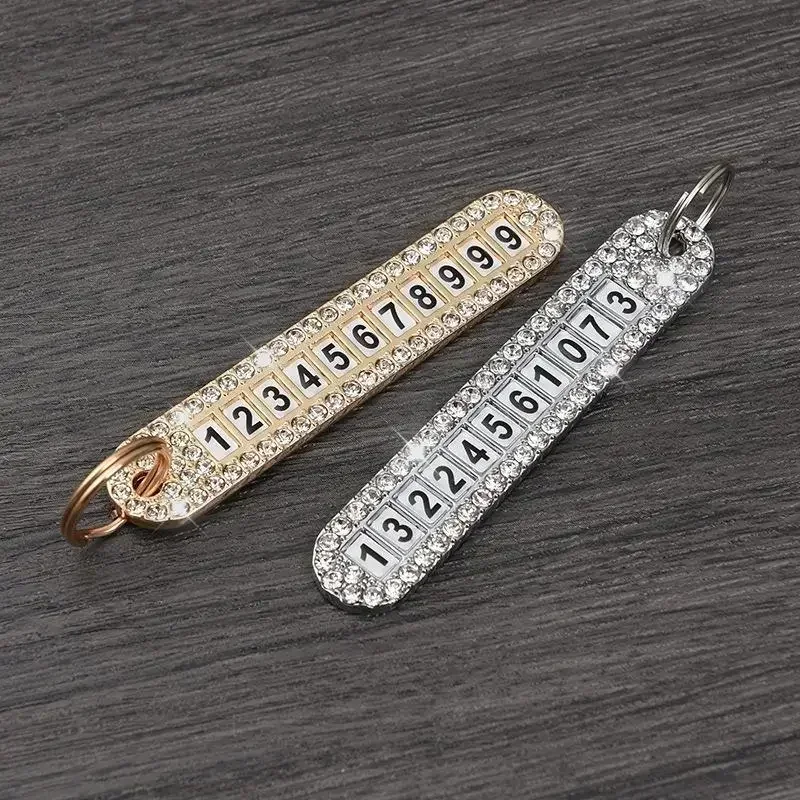 Crystal Anti-lost 2025 Leather Keychain Women new Men Gold Sier Buckle Car Key Ring Chain Holder Phone Number Tag keyring