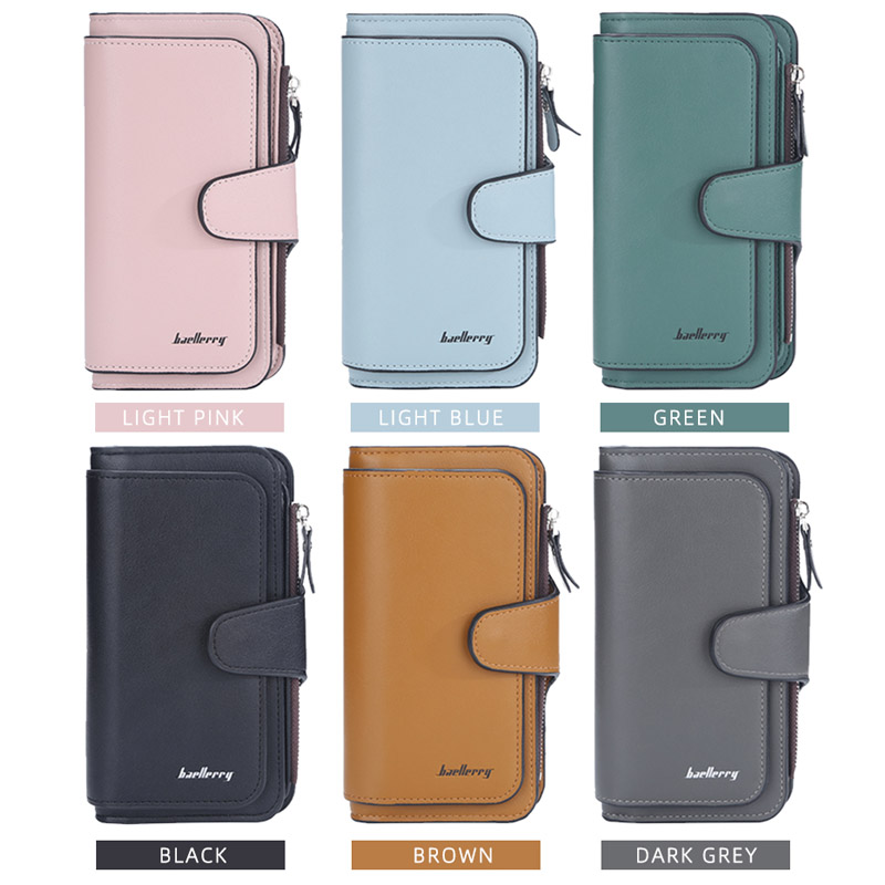 Baellerry Women Wallets Long Leather Multi Bits Card Holder Men Purse Pink Green PU Money Bag Zipper Phone Wallet for Women