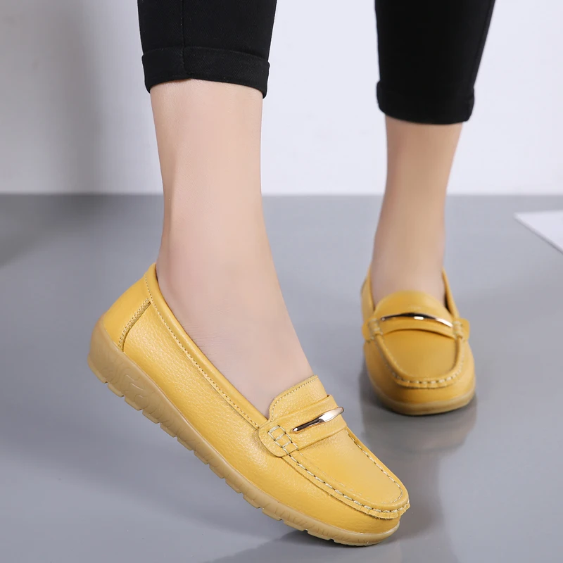2023 New Genuine Leather Shoes Woman new Slip On 2025 Women Flats Moccasins Women's Loafers Spring Autumn Mother Shoe Big Size 35-44