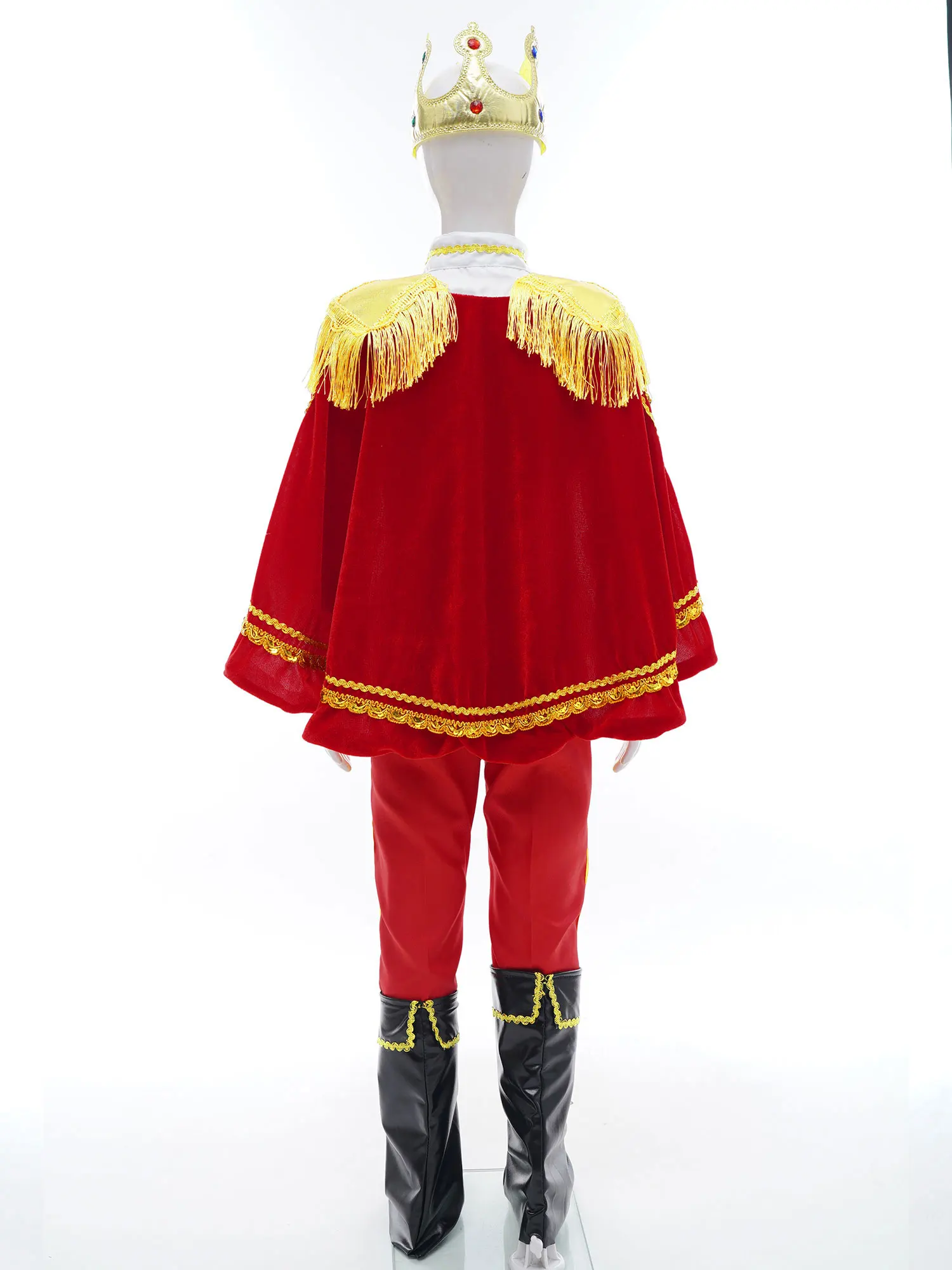 Kid Boys Medieval Prince King Costume Halloween Cosplay Theme Party Masquerade Cloak Crown Scepter Jacket Pants Shoes Covers Set