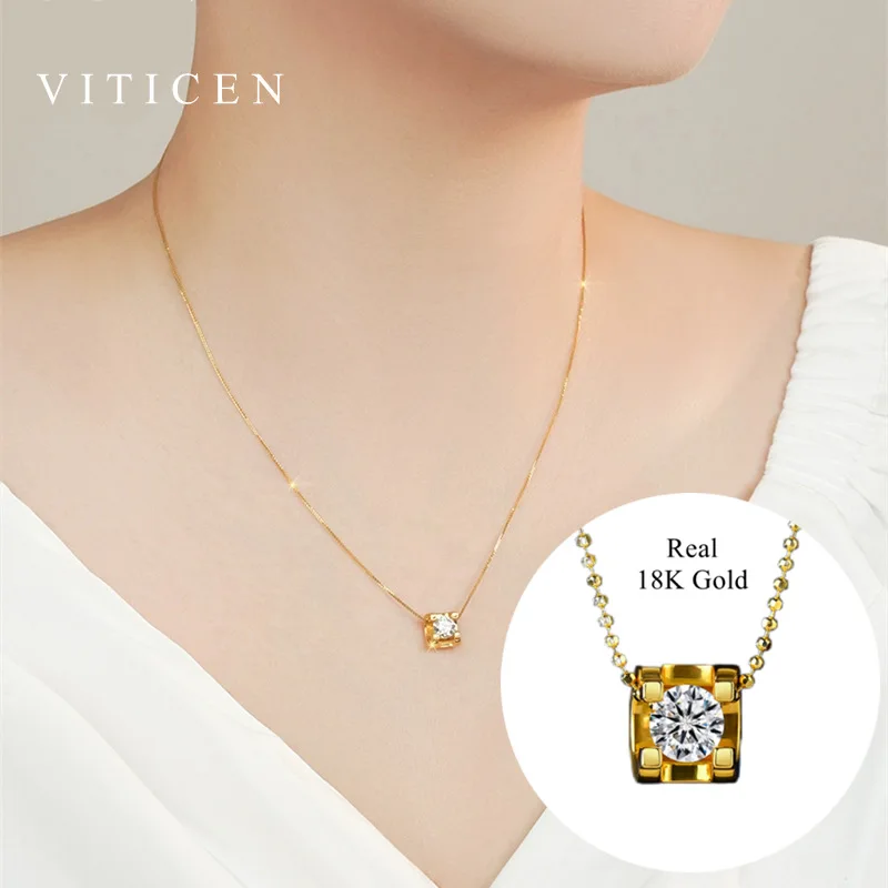 VITICEN Real 18K Gold Authentic AU750 Pendant Necklace Earrings Moissanite Diamond Shining Gift Fine Jewelry For Woman Wife