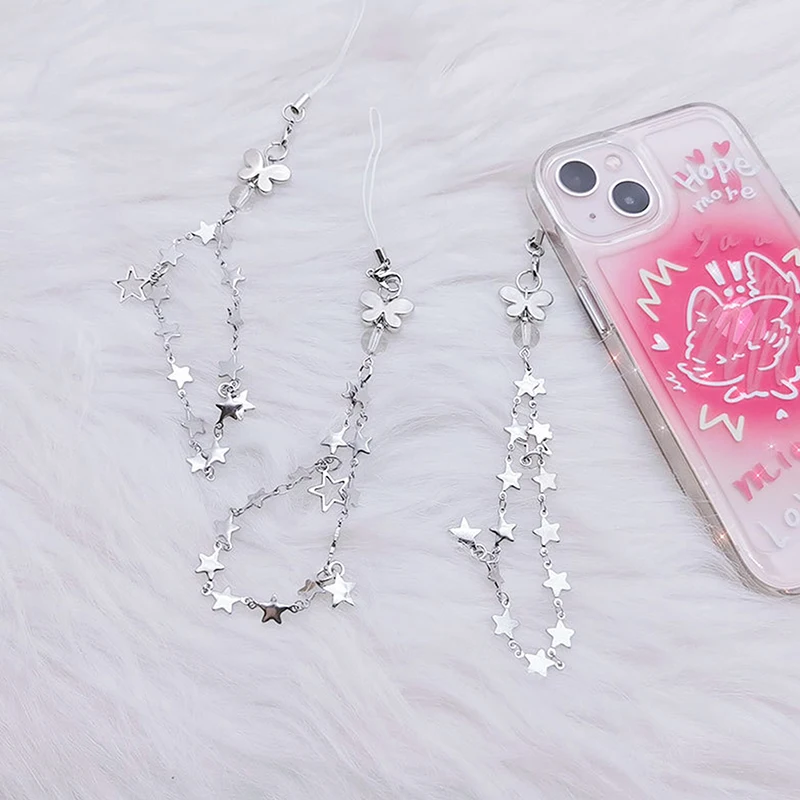 DIY Handmade Cute Alloy Phone Charms Women Pendant Kawaii Keychain Strap Lanyard With Star Bead Accessories